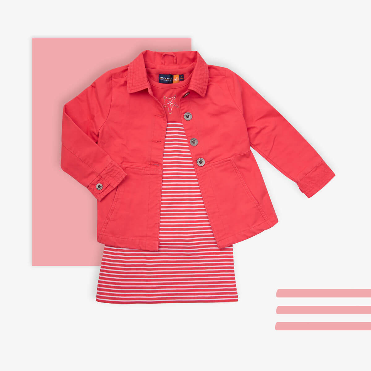 Look enfant fille All'Océan - Veste coton Amarylis & robe marinière été marine